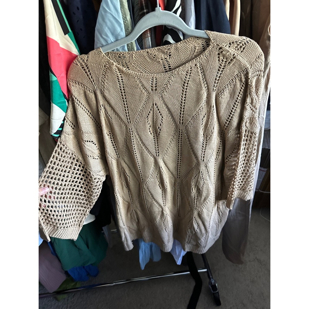 Cupshe Tan Crochet Knit Beach Cover Up Sweater Diamond Pointelle Small NEW - Picture 5 of 7